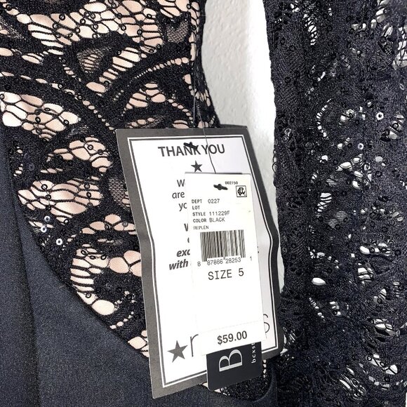 BCX Black Lace & Sequins CUT OUT ILLUSION Bodycon MINI DRESS Sz 5 Whimsigoth Y2K - Picture 5 of 6